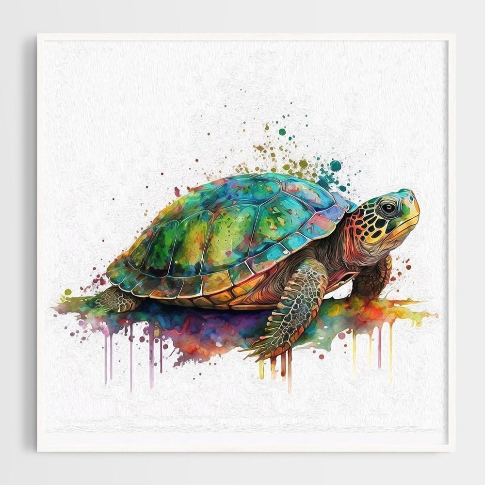 8x8 Framed Painted Turtle Watercolor Oil Painting‎ Wildlife Photography Print - Picture 3 of 5